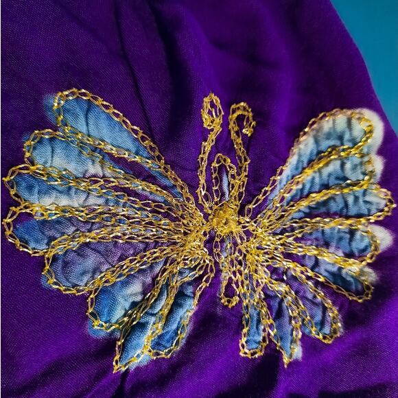 Tiki Palm Purple Metallic Butterfly Tube Dress Med Indie Y2K Beachy Boho Vacay - Picture 9 of 11